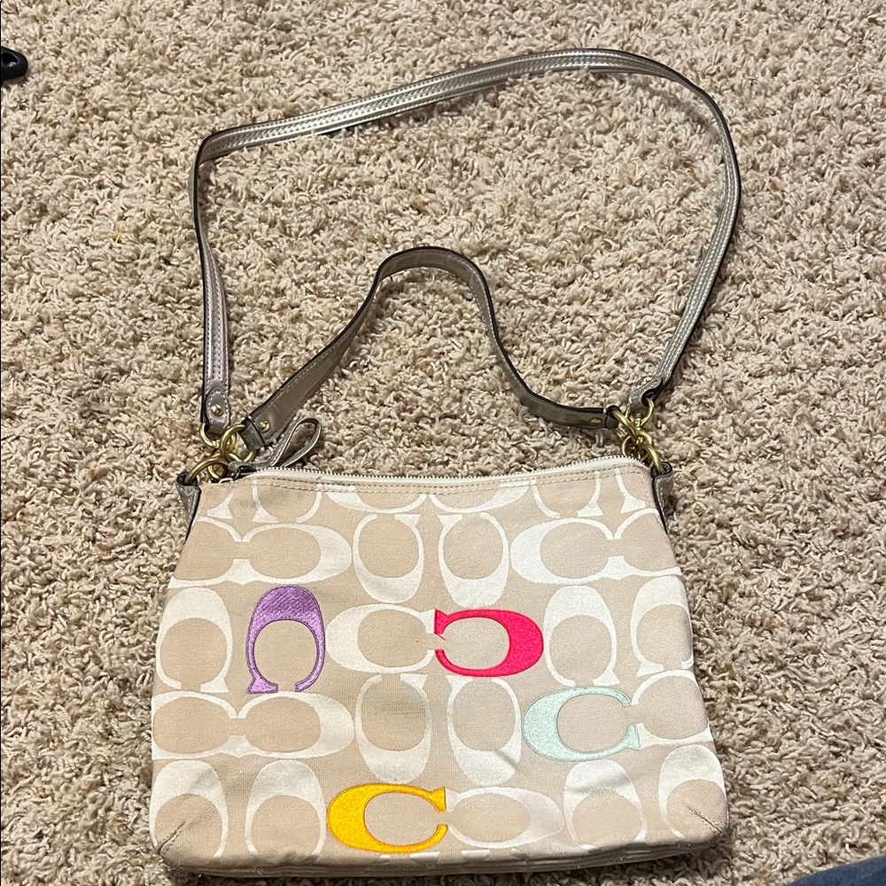 Coach Multicolor Logo Beige Crossbody Bag